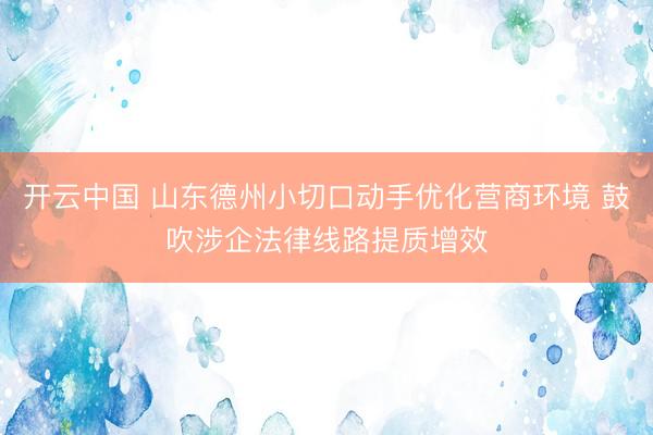 开云中国 山东德州小切口动手优化营商环境 鼓吹涉企法律线路提质增效