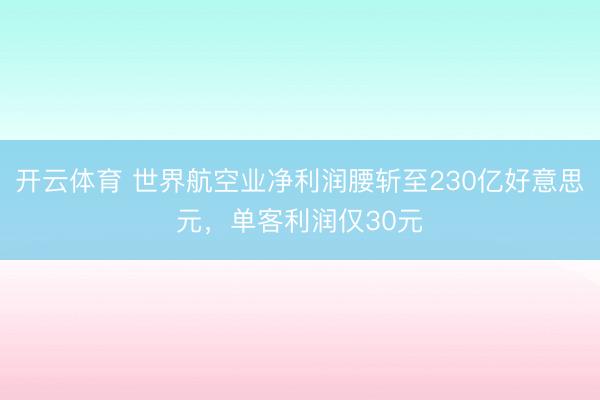 开云体育 世界航空业净利润腰斩至230亿好意思元，单客利润仅